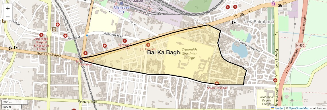 Location Map of Bai Ka Bagh, Allahabad