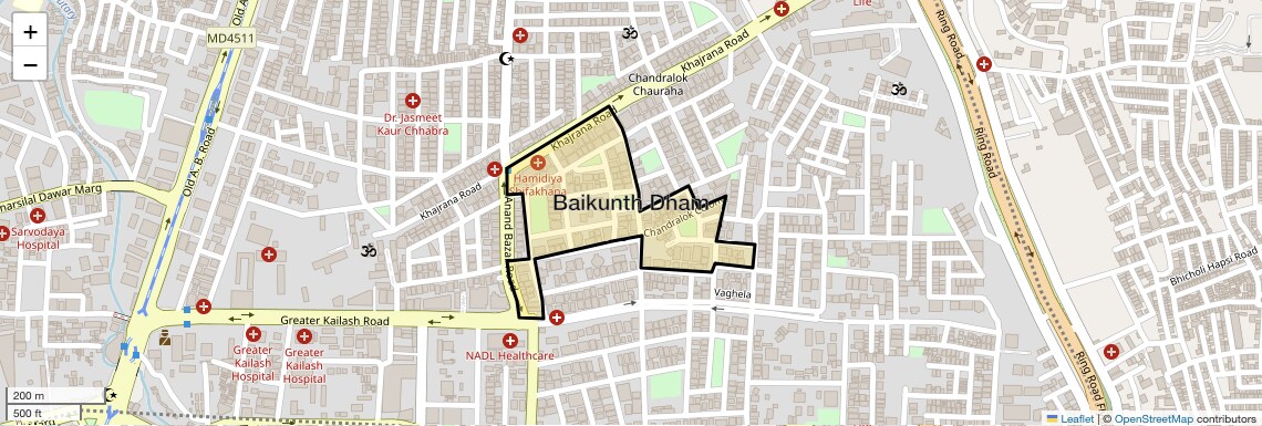 Location Map of Baikunth Dham, Indore