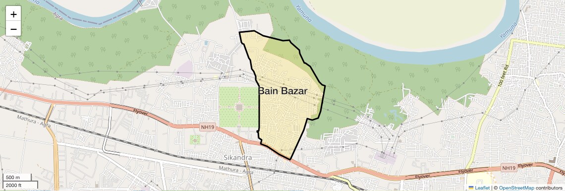 Location Map of Bain Bazar, Agra