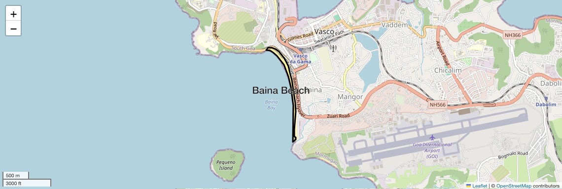 Location Map of Baina Beach, Goa