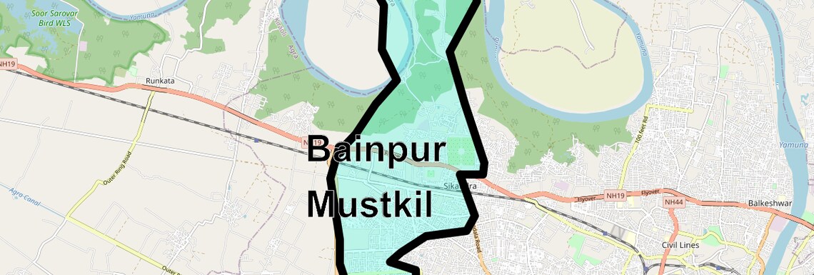 Location Map of Bainpur Mustkil, Agra