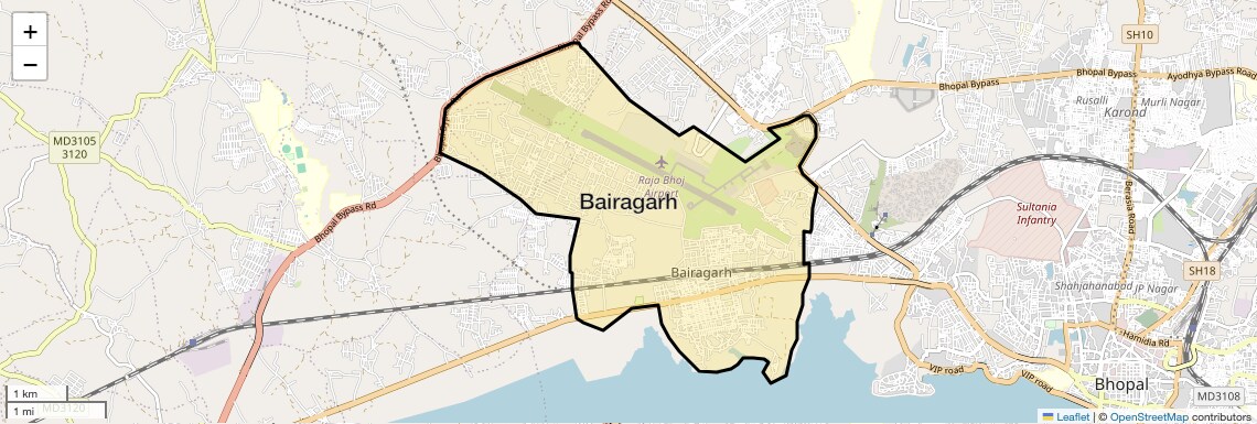 Location Map of Bairagarh, Bhopal