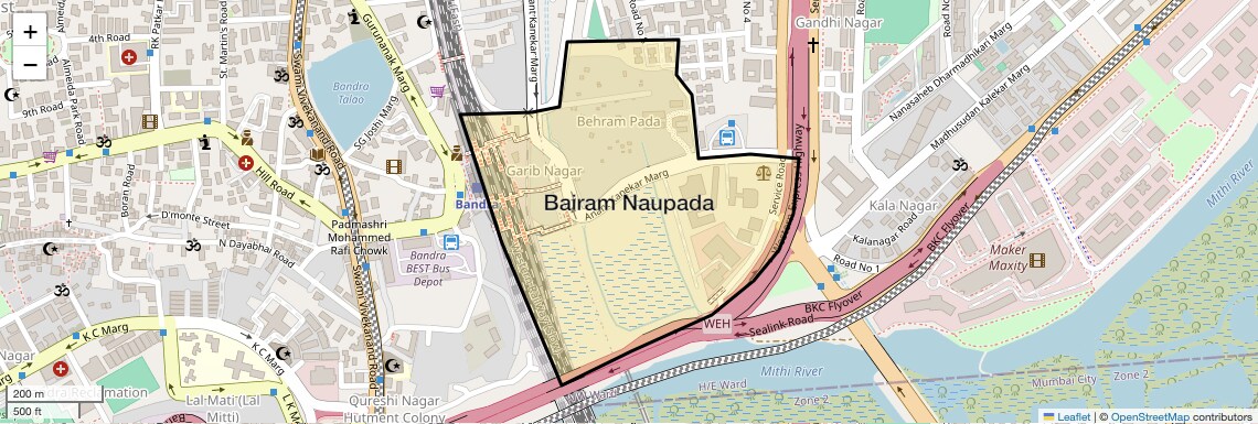 Location Map of Bairam Naupada, Mumbai