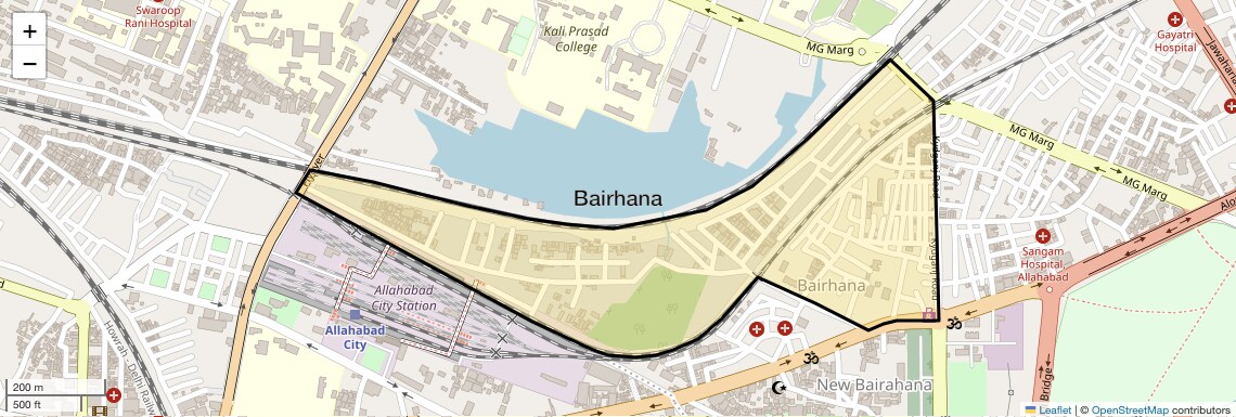 Location Map of Bairhana, Allahabad