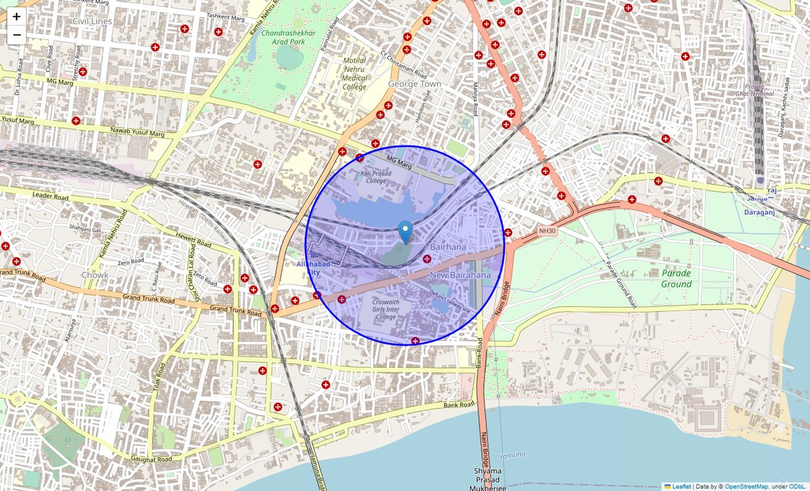 Location Map of Bairhana, Allahabad