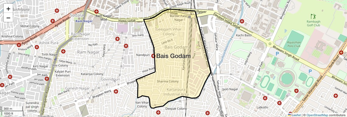 Location Map of Bais Godam, Jaipur