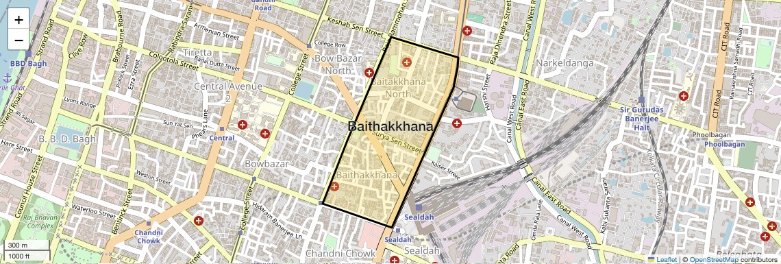 Location Map of Baithakkhana, Kolkata