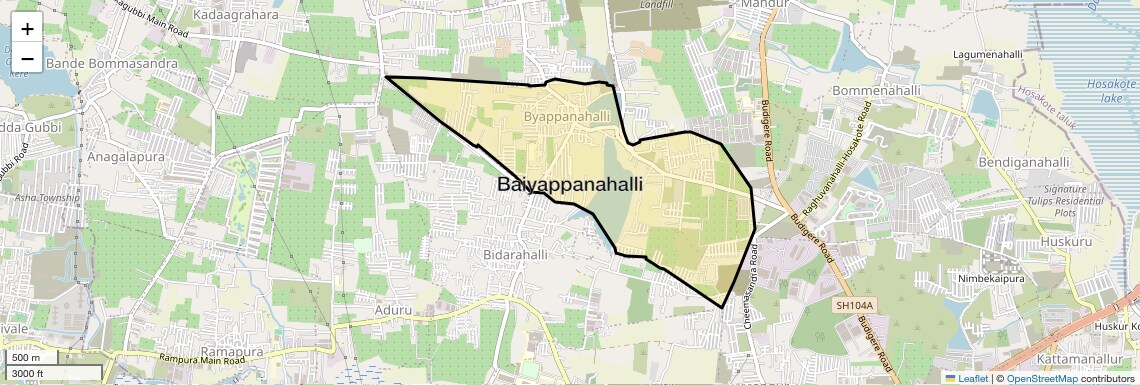 Location Map of Baiyappanahalli, Bangalore