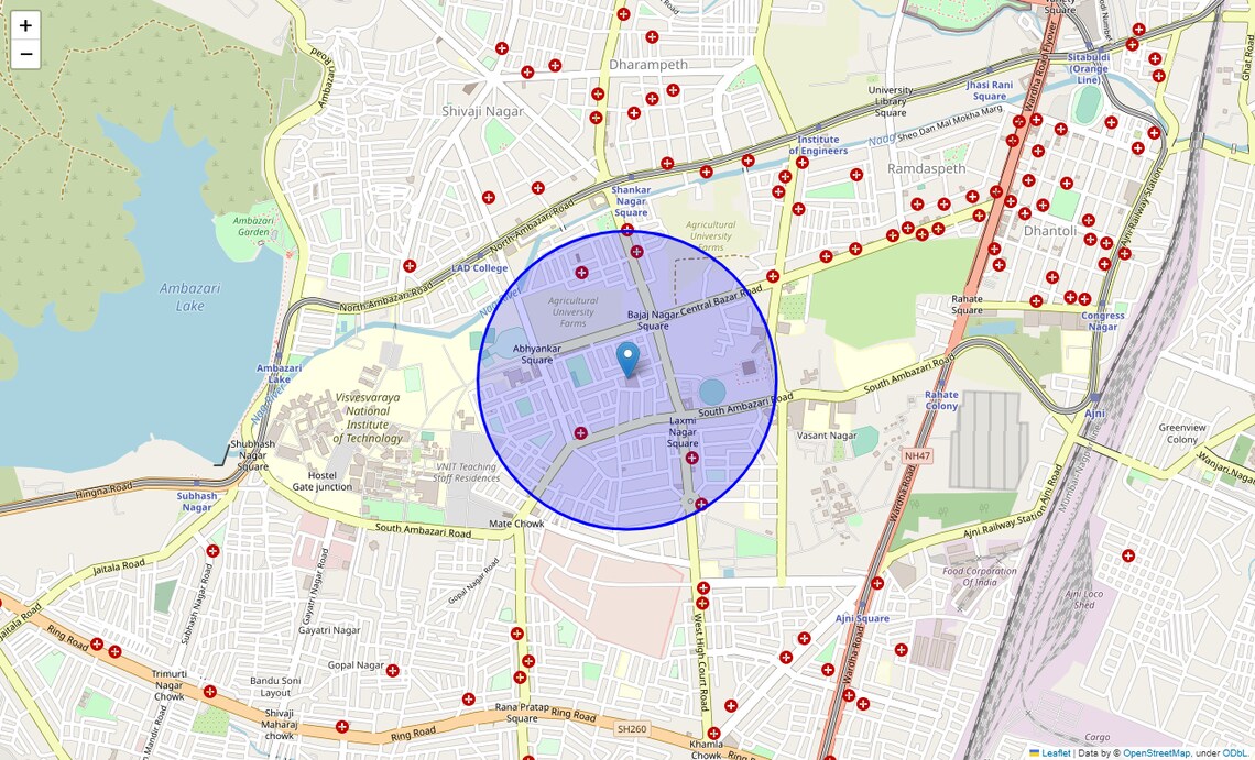 Location Map of Bajaj Nagar, Nagpur