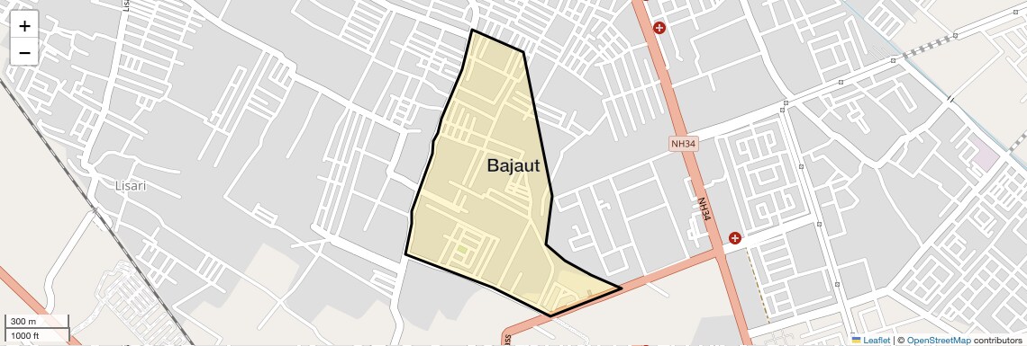 Location Map of Bajaut, Meerut