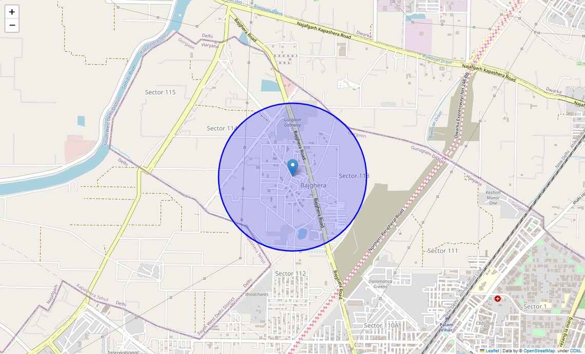 Location Map of Bajghera, Gurgaon