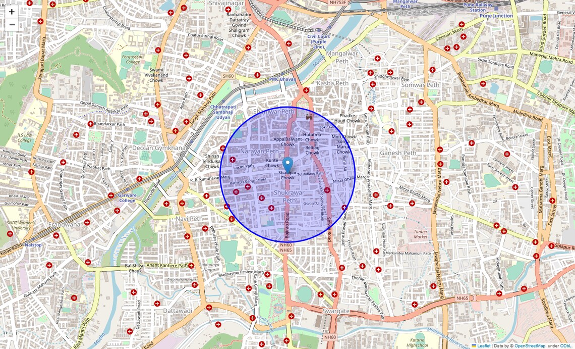 Location Map of Bajirao Road, Pune