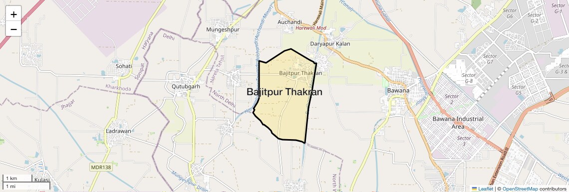 Location Map of Bajitpur Thakran, Delhi