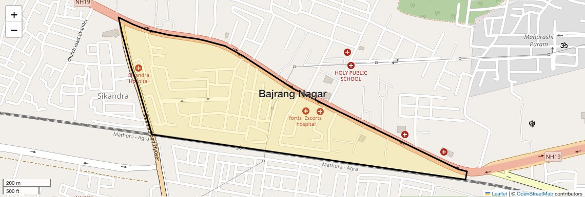 Location Map of Bajrang Nagar, Agra