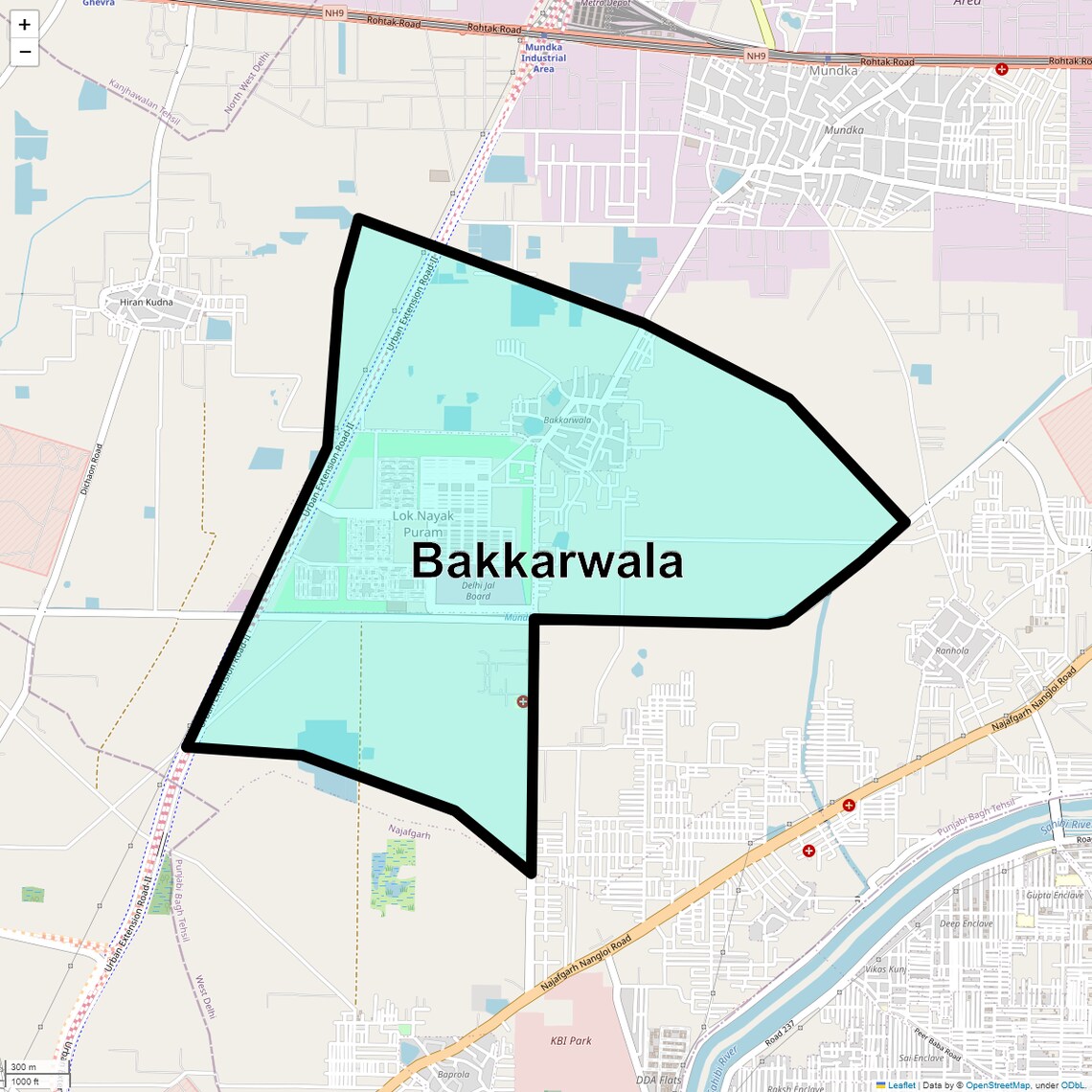 Location Map of Bakkarwala, Delhi