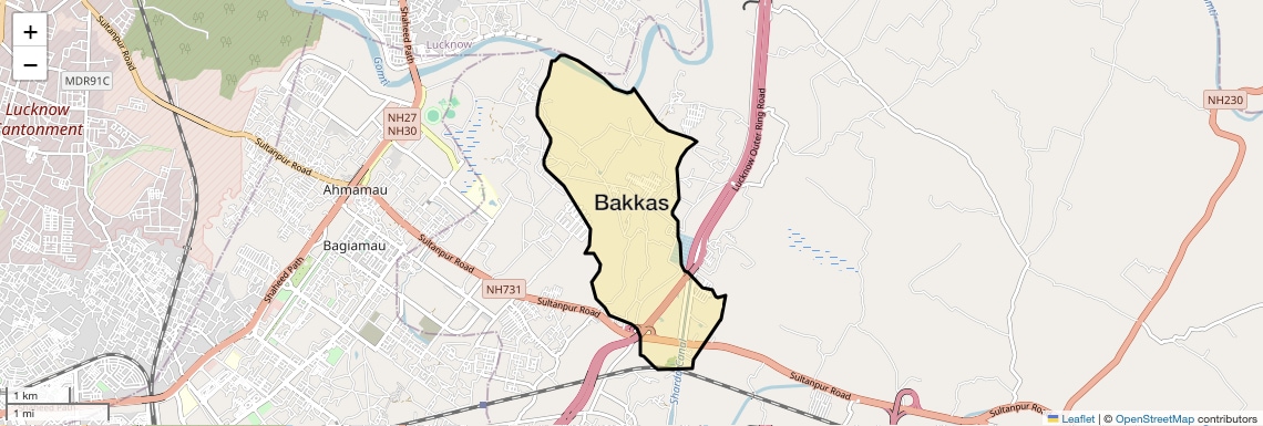 Location Map of Bakkas, Lucknow