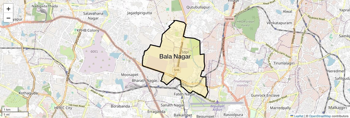 Location Map of Bala Nagar, Hyderabad