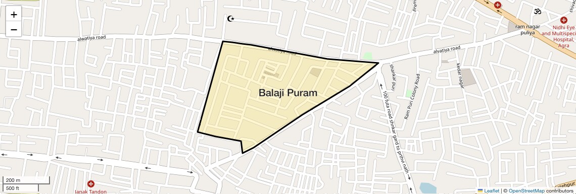 Location Map of Balaji Puram, Agra