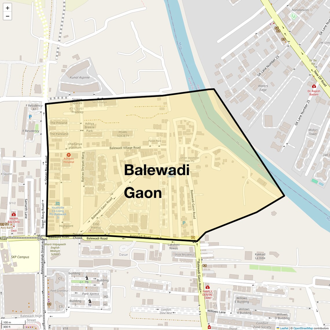 Location Map of Balewadi Gaon, Pune