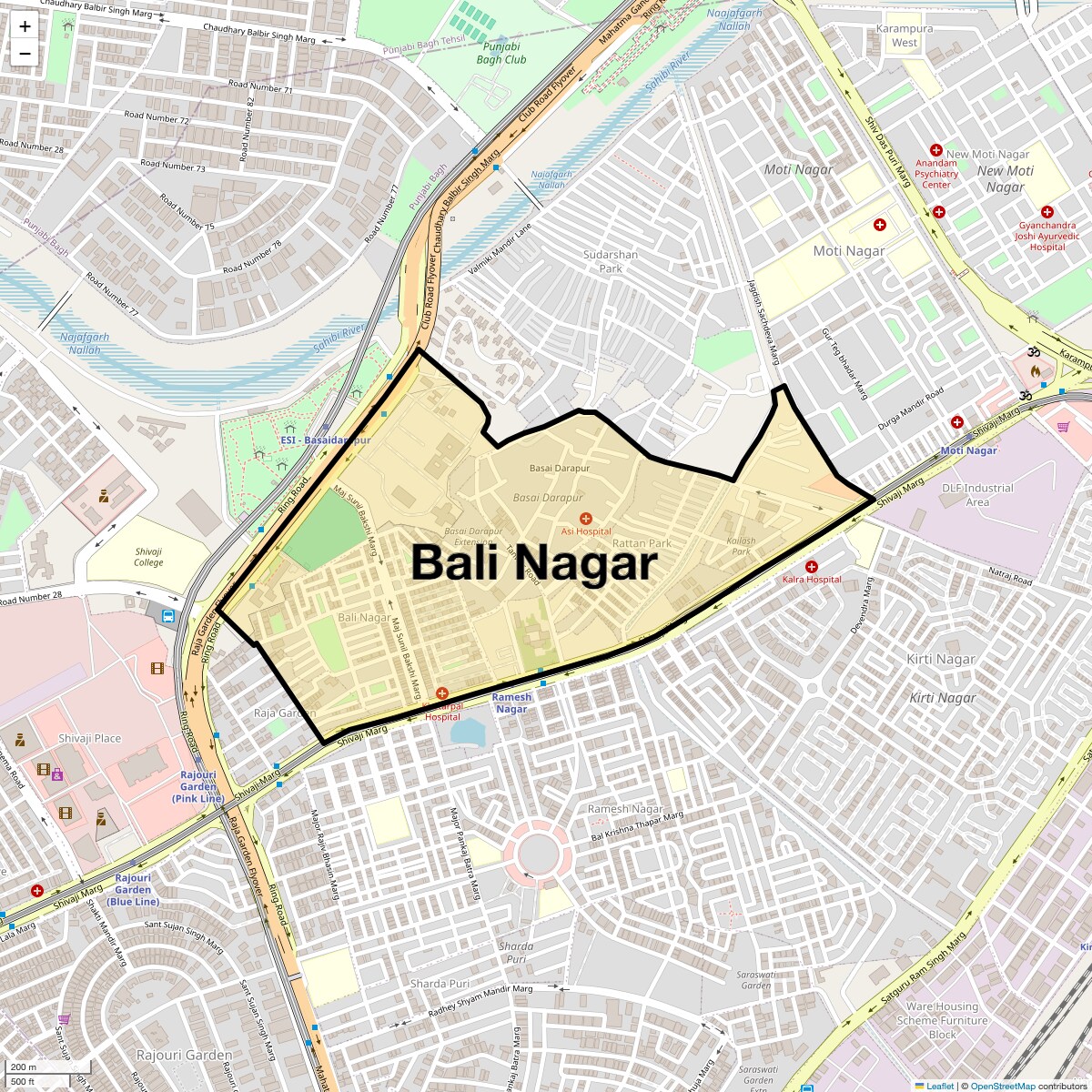 Location Map of Bali Nagar, Delhi