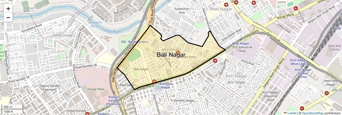 Location Map of Bali Nagar, Delhi