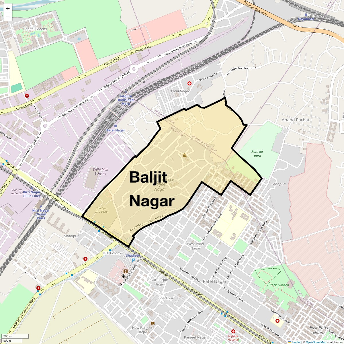 Location Map of Baljit Nagar, Delhi
