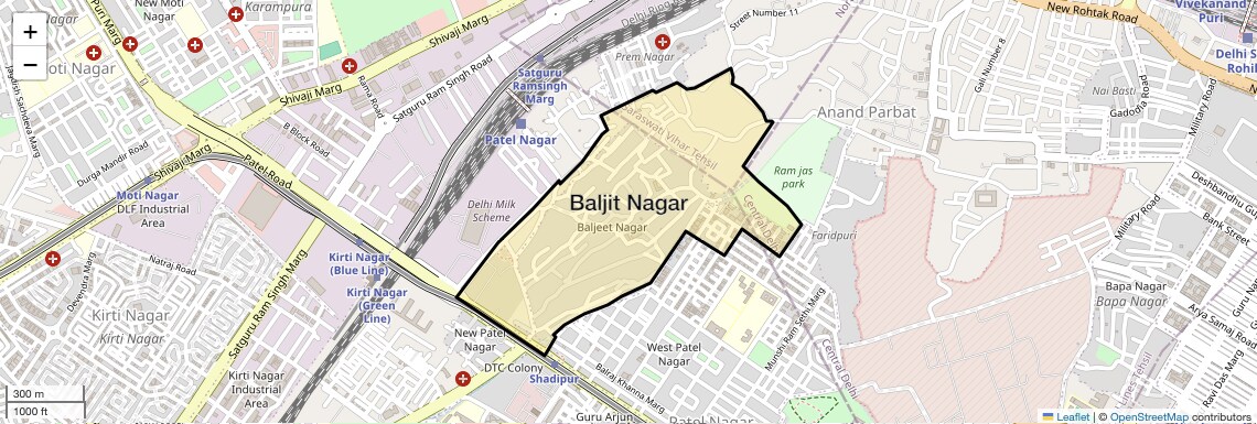 Location Map of Baljit Nagar, Delhi