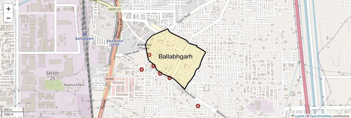 Location Map of Ballabhgarh, Faridabad