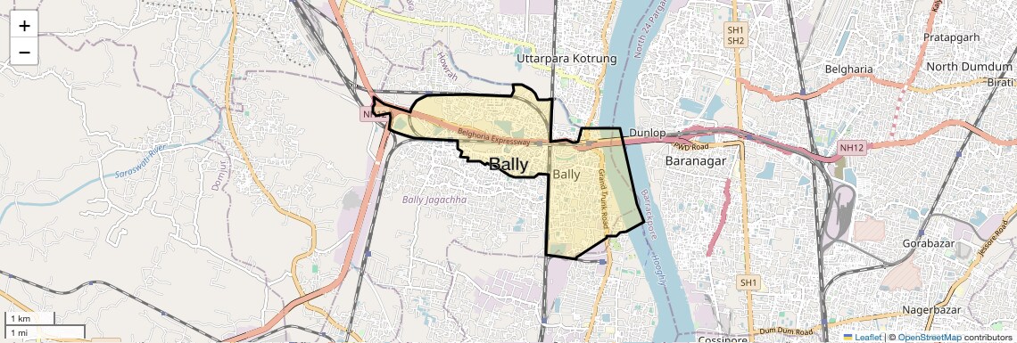 Location Map of Bally, Kolkata