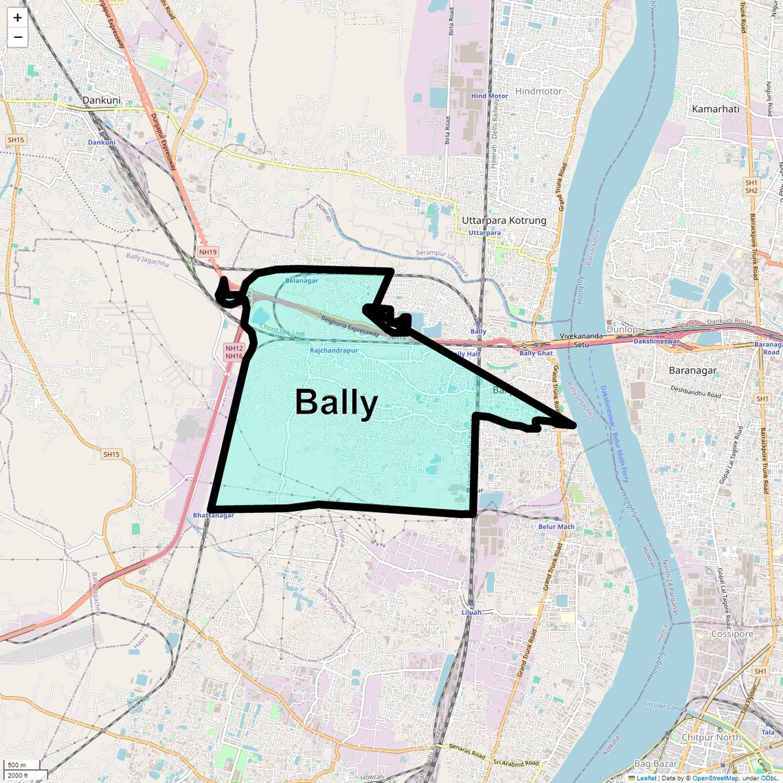Location Map of Bally, Kolkata