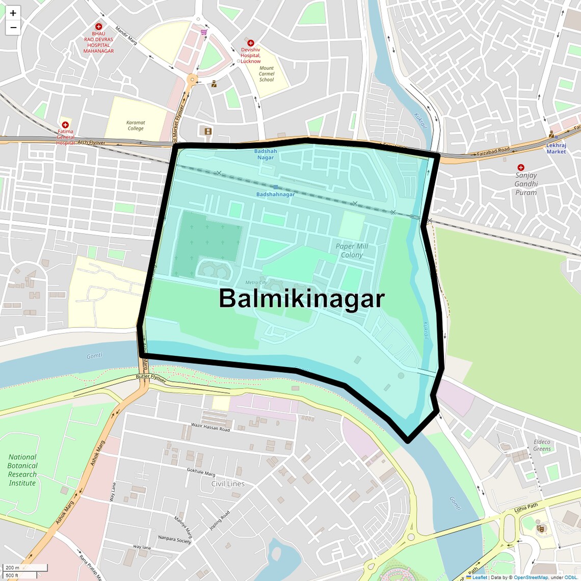 Location Map of Balmikinagar, Lucknow