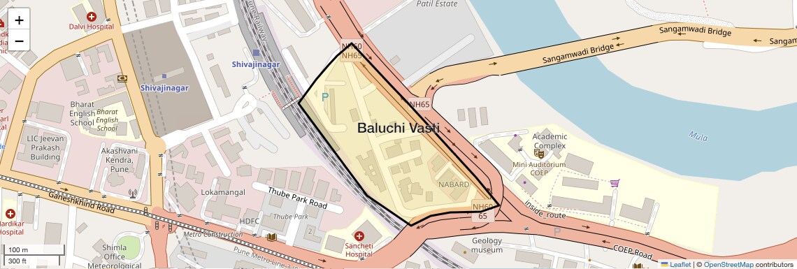 Location Map of Baluchi Vasti, Pune