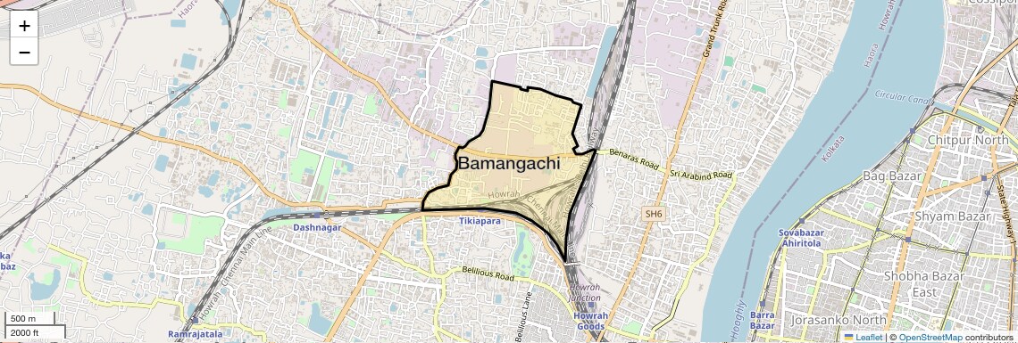 Location Map of Bamangachi, Kolkata
