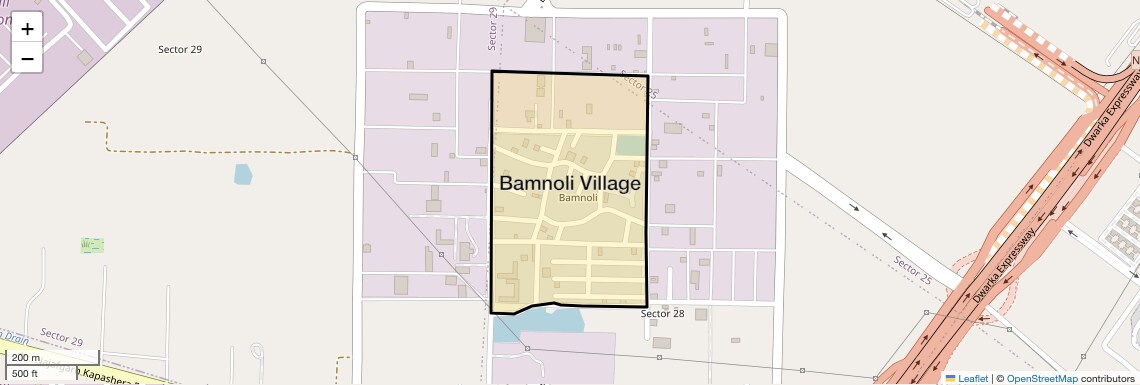 Location Map of Bamnoli Village, Delhi