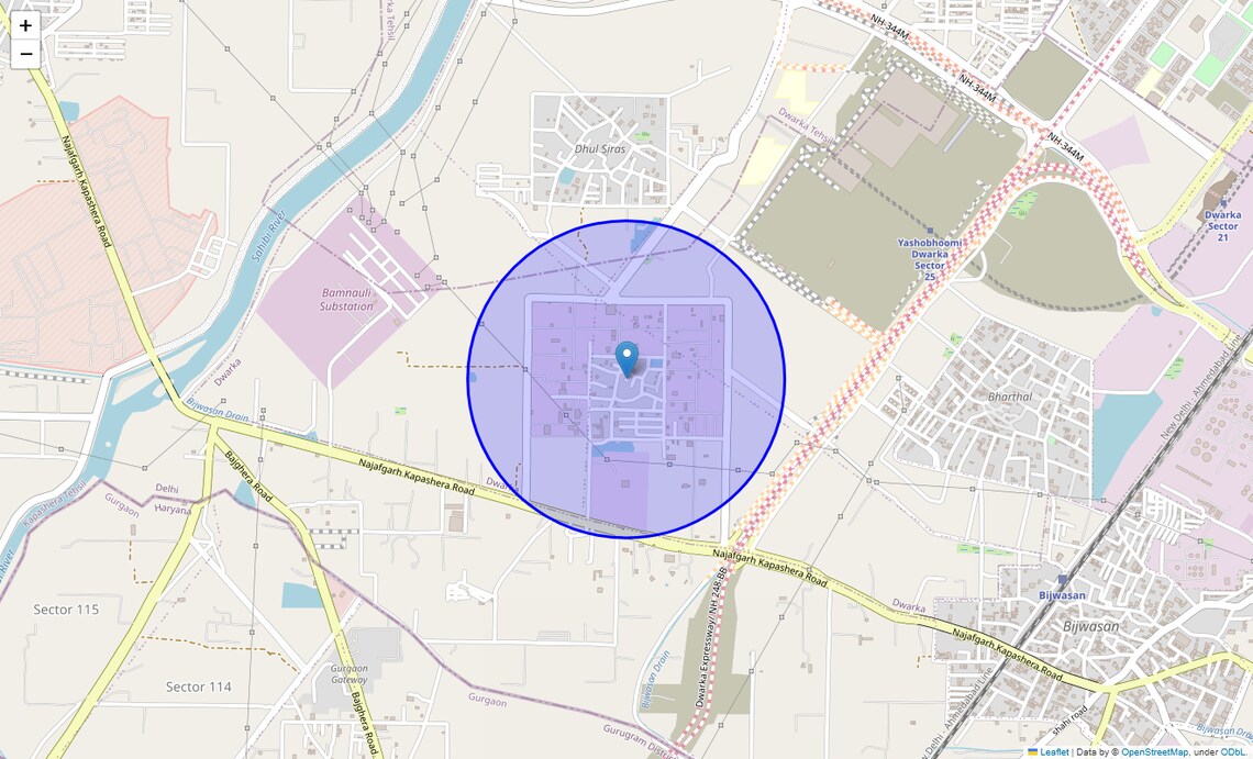 Location Map of Bamnoli Village, Delhi