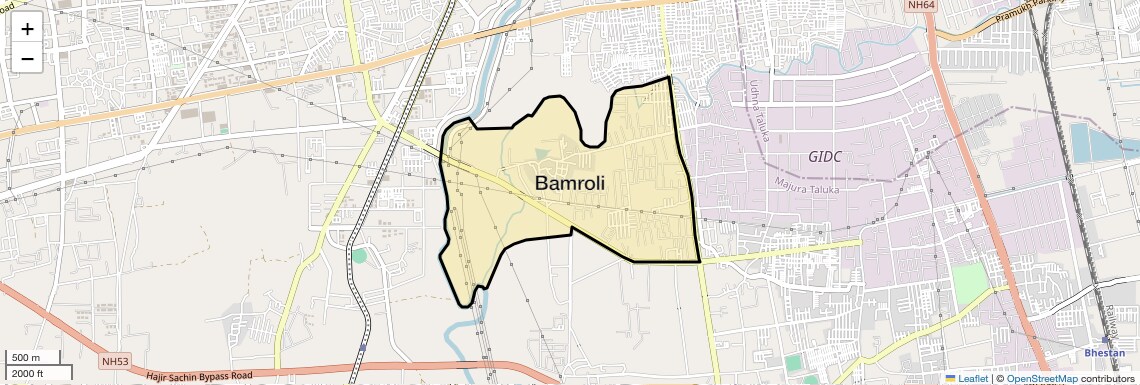 Location Map of Bamroli, Surat
