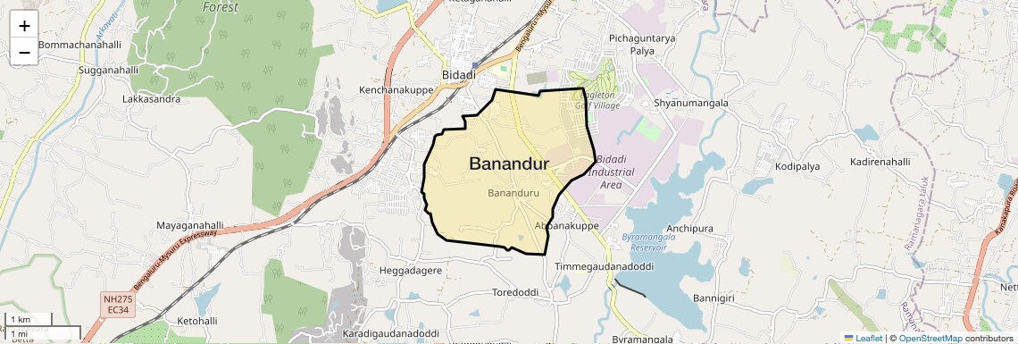 Location Map of Banandur, Bangalore