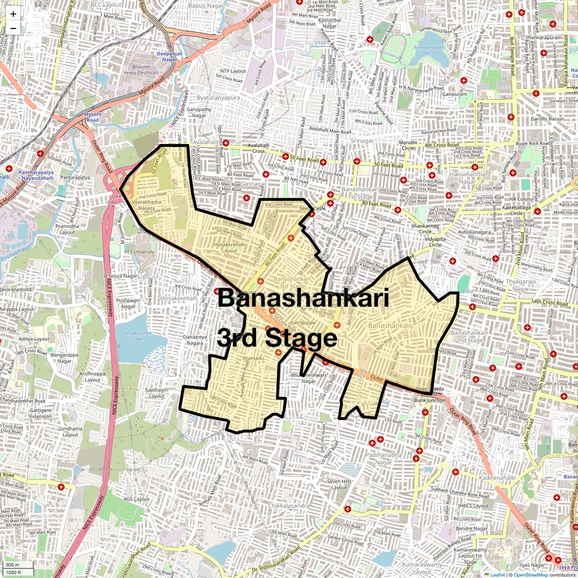 Location Map of Banashankari 3rd Stage, Bangalore