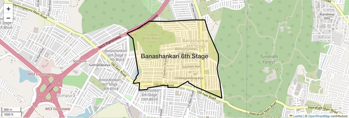 Location Map of Banashankari 6th Stage, Bangalore