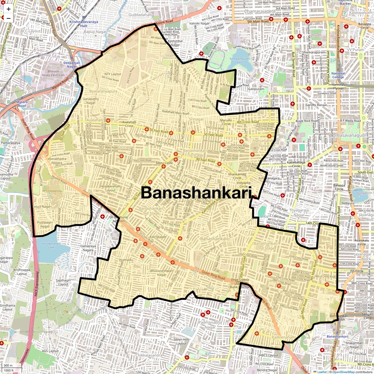 Location Map of Banashankari, Bangalore
