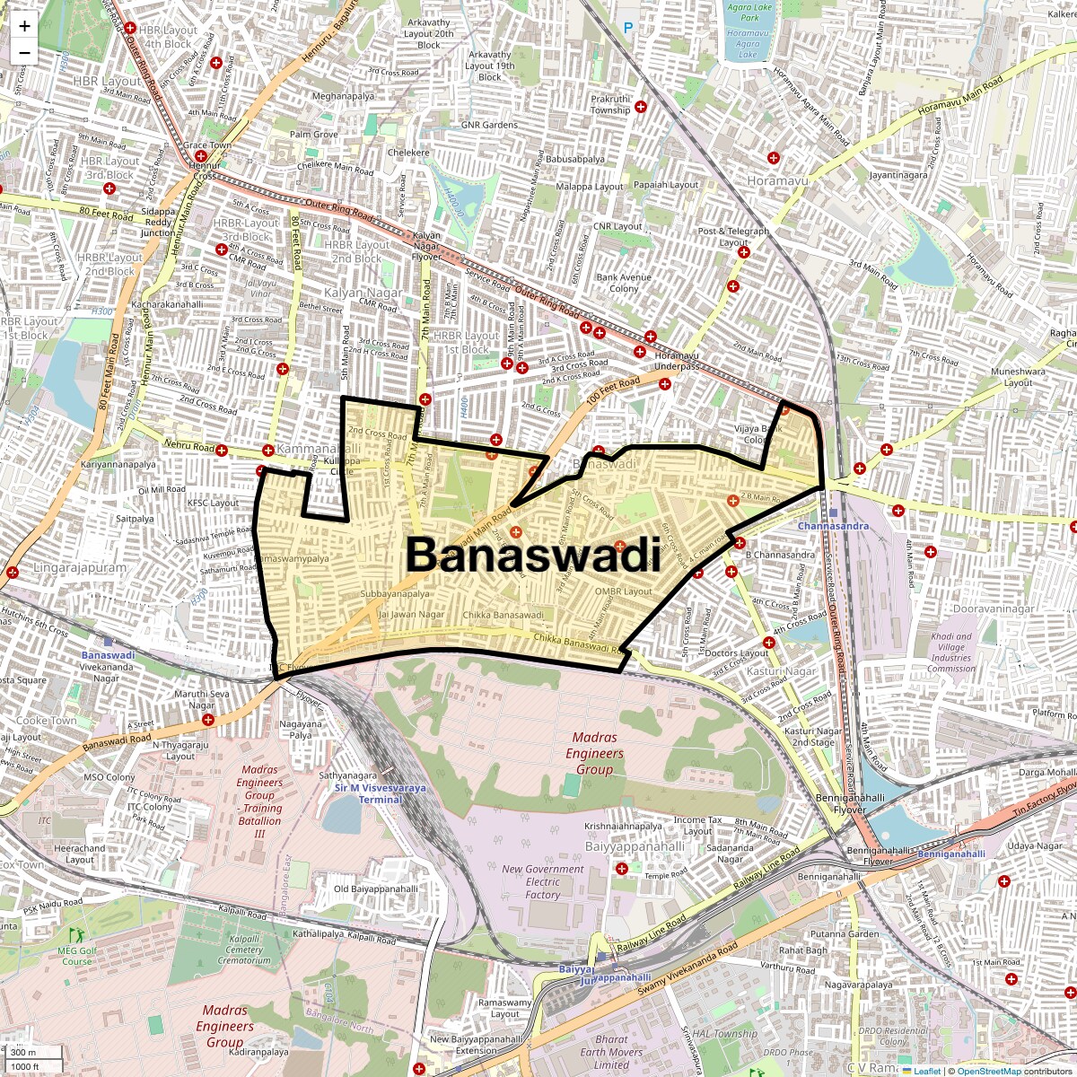 Location Map of Banaswadi, Bangalore