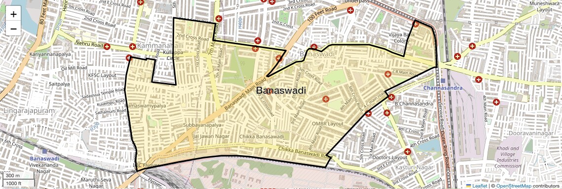 Location Map of Banaswadi, Bangalore