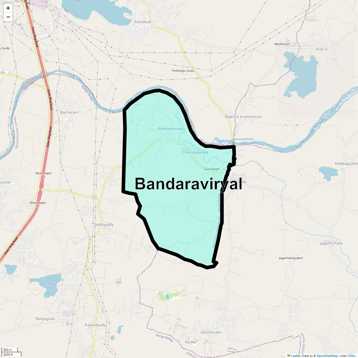 Location Map of Bandaraviryal, Hyderabad