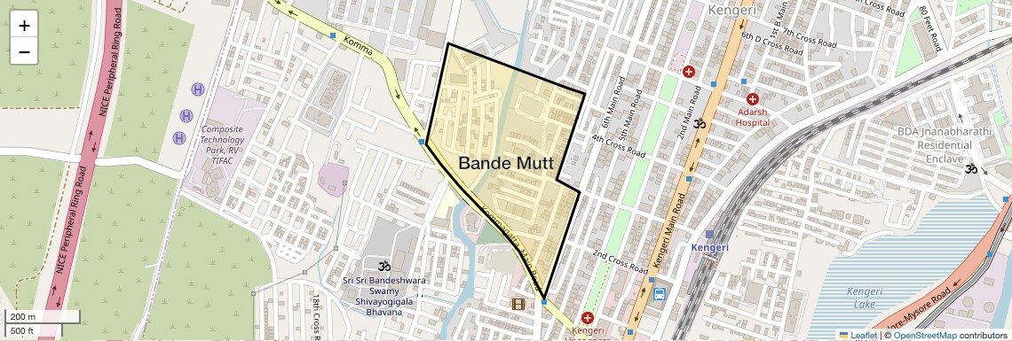 Location Map of Bande Mutt, Bangalore
