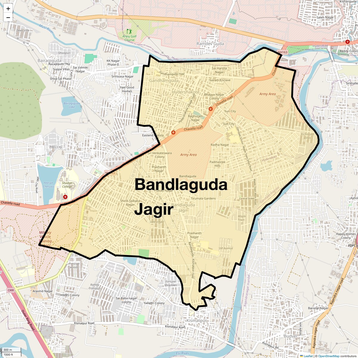 Location Map of Bandlaguda Jagir, Hyderabad