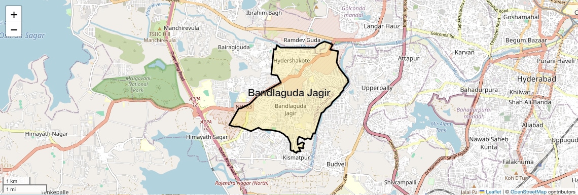 Location Map of Bandlaguda Jagir, Hyderabad
