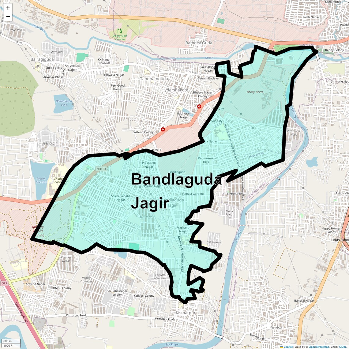 Location Map of Bandlaguda Jagir, Hyderabad