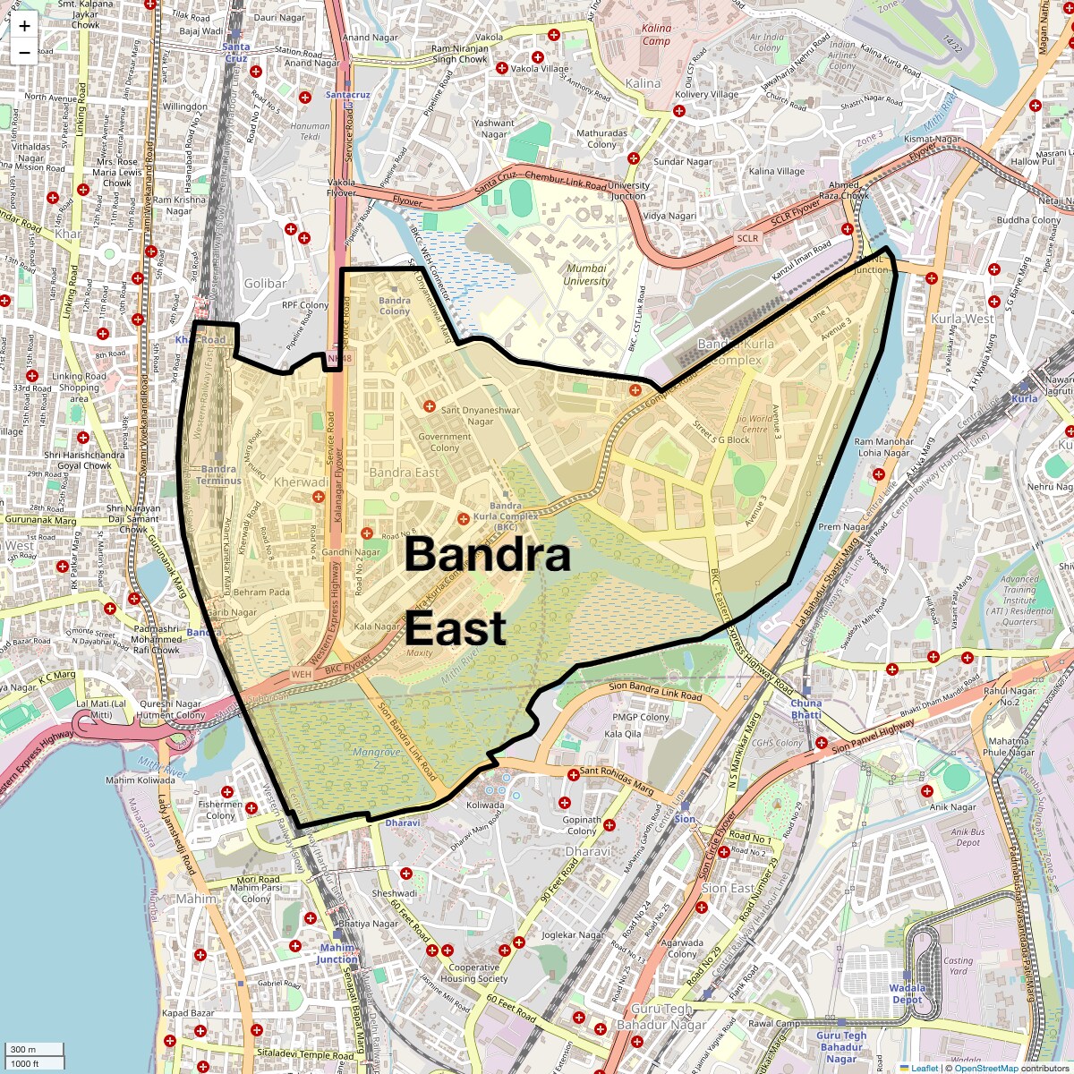 Location Map of Bandra East, Mumbai