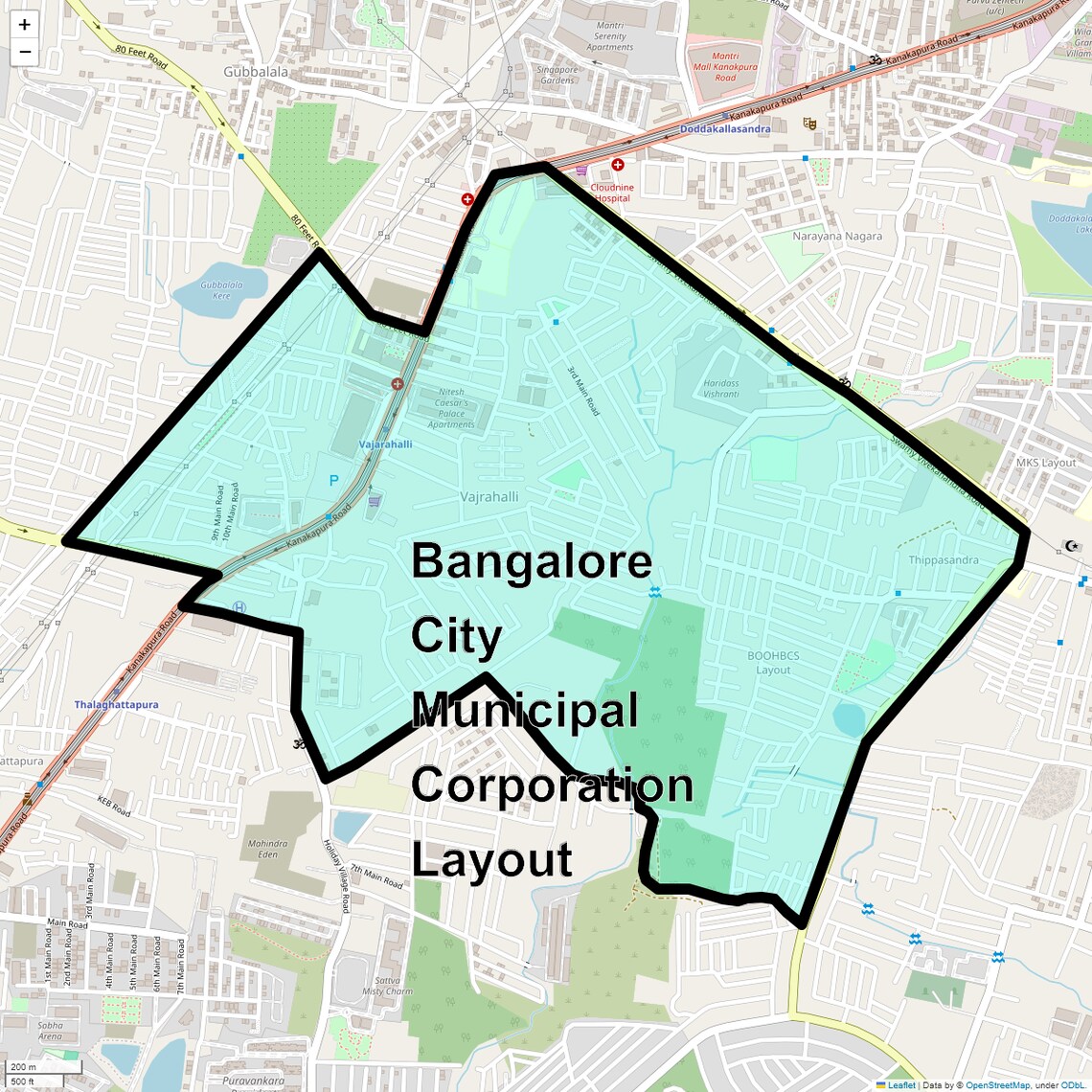 Location Map of Bangalore City Municipal Corporation Layout, Bangalore