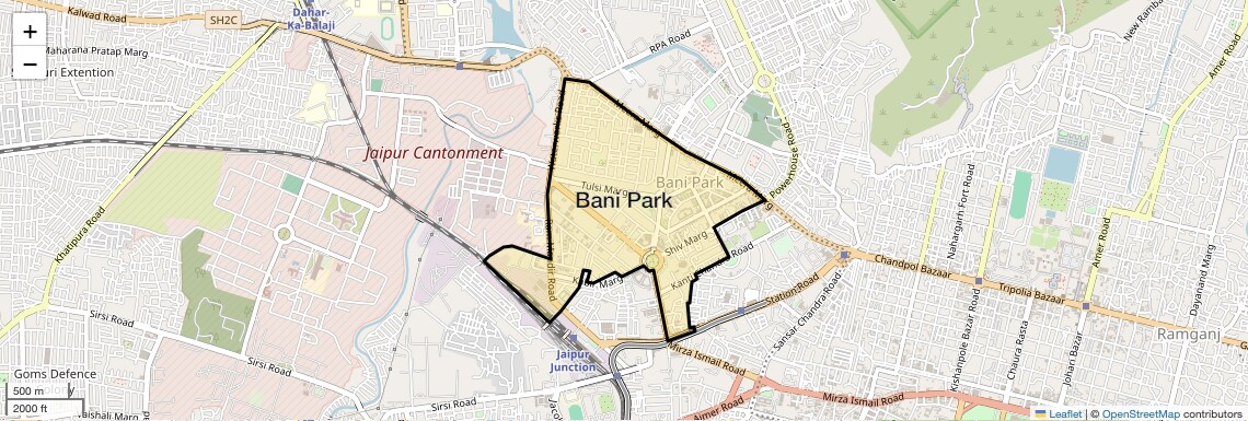 Location Map of Bani Park, Jaipur